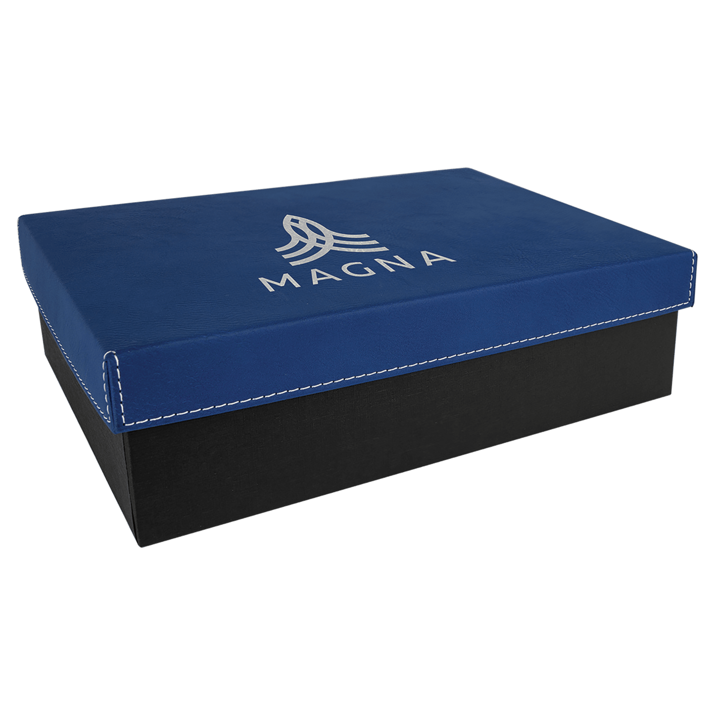 Blue/Silver 9 7/8" x 7 1/8" Gift Box with Laserable Leatherette Lid