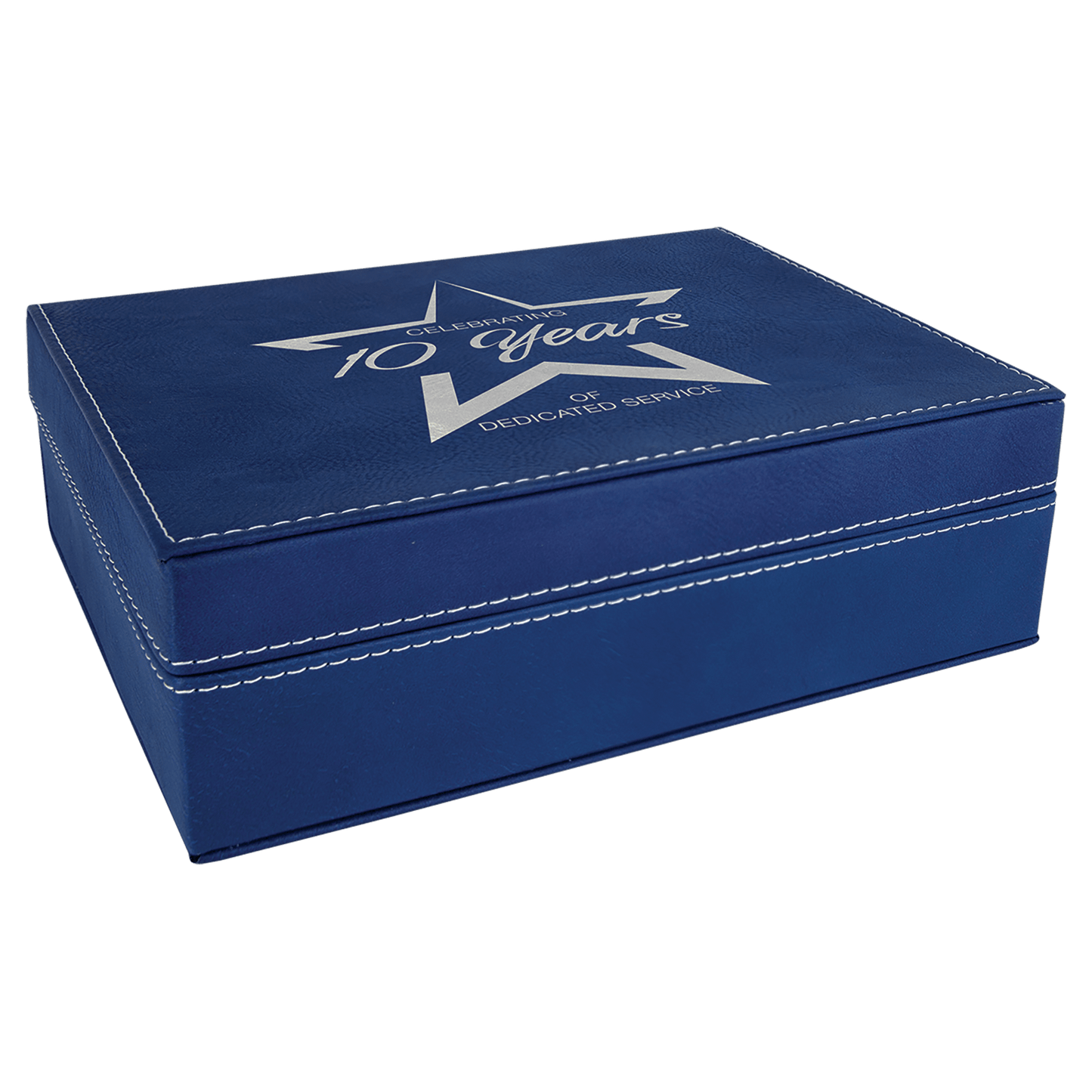 Blue/Silver 8" x 6 3/8" Laserable Leatherette Premium Gift Box