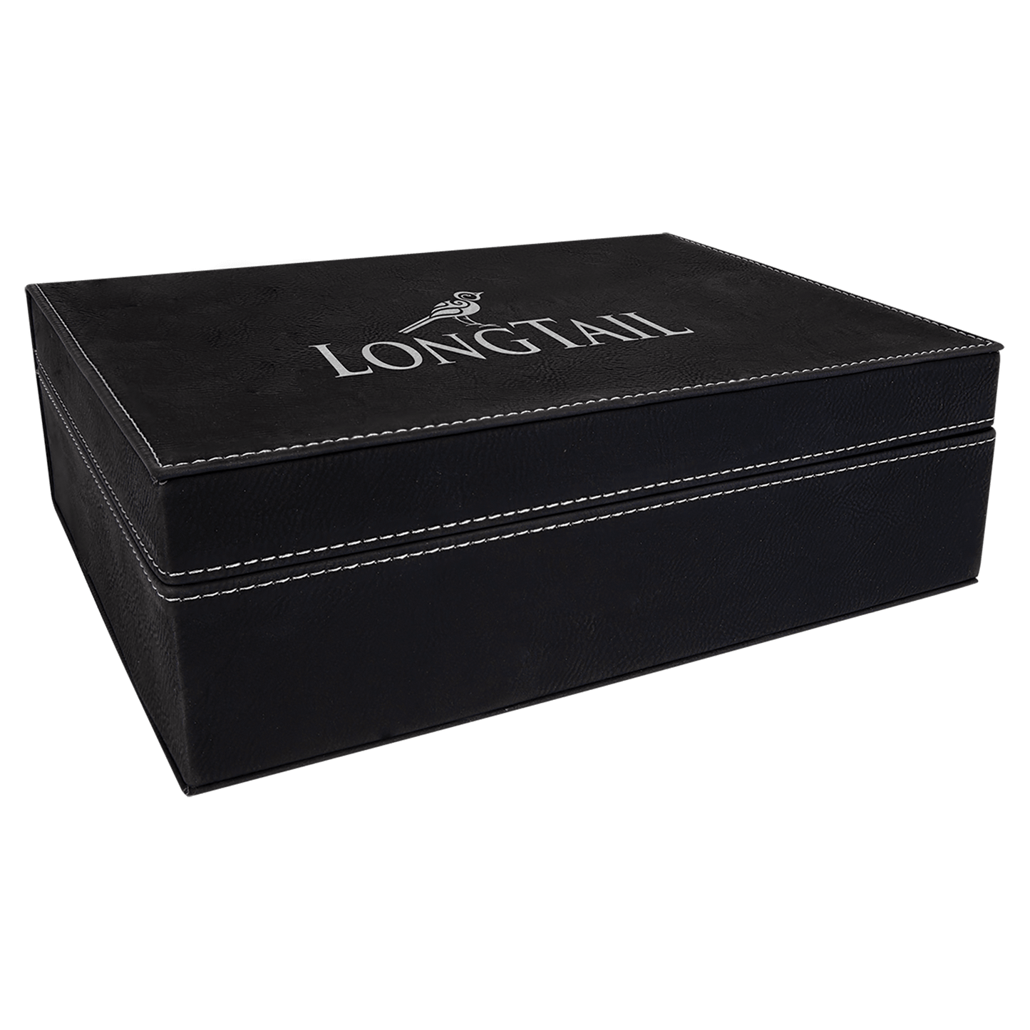 Black/Silver 10 1/4" x 7 1/2" Laserable Leatherette Premium Gift Box