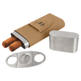 Light Brown Laserable Leatherette Cigar Case with Cutter
