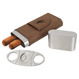 Dark Brown Laserable Leatherette Cigar Case with Cutter
