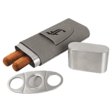 Gray Laserable Leatherette Cigar Case with Cutter