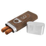 Rustic/Silver Laserable Leatherette Cigar Case with Cutter