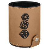 Light Brown Laserable Leatherette Dice Cup with 5 Dice