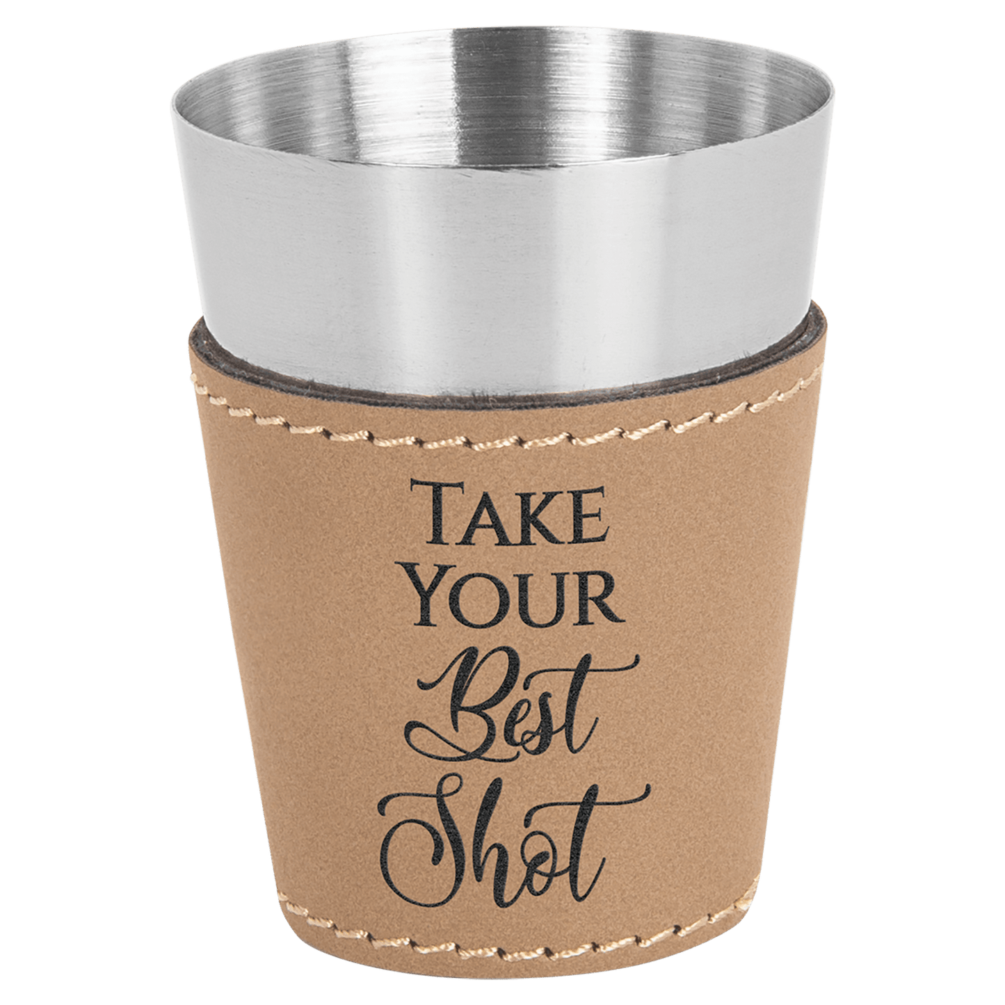 Light Brown 2 oz. Laserable Leatherette & Stainless Steel Shot Glass