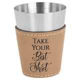 Light Brown Laserable Leatherette & Stainless Steel 2 oz. Shot Glass