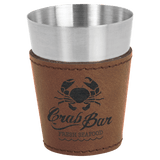 Dark Brown Laserable Leatherette & Stainless Steel 2 oz. Shot Glass