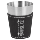 Black/Silver Laserable Leatherette & Stainless Steel 2 oz. Shot Glass