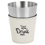 White Laserable Leatherette & Stainless Steel 2 oz. Shot Glass