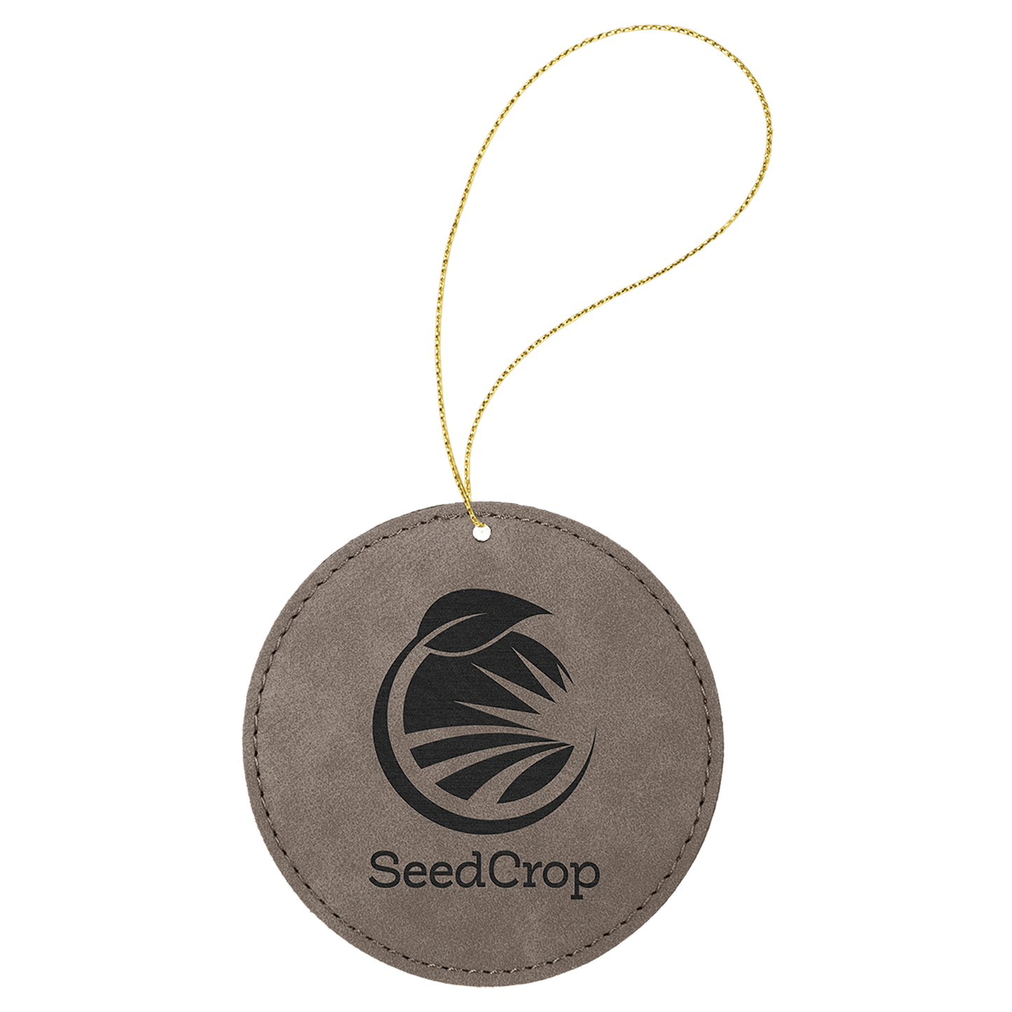 Gray Laserable Leatherette Round Ornament with Gold String