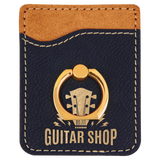 Black/Gold Laserable Leatherette Phone Wallet with Gold Phone Wallet with Silver Ring