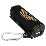 Black/Gold Laserable Leatherette 2200 mAh Power Bank with USB Cord
