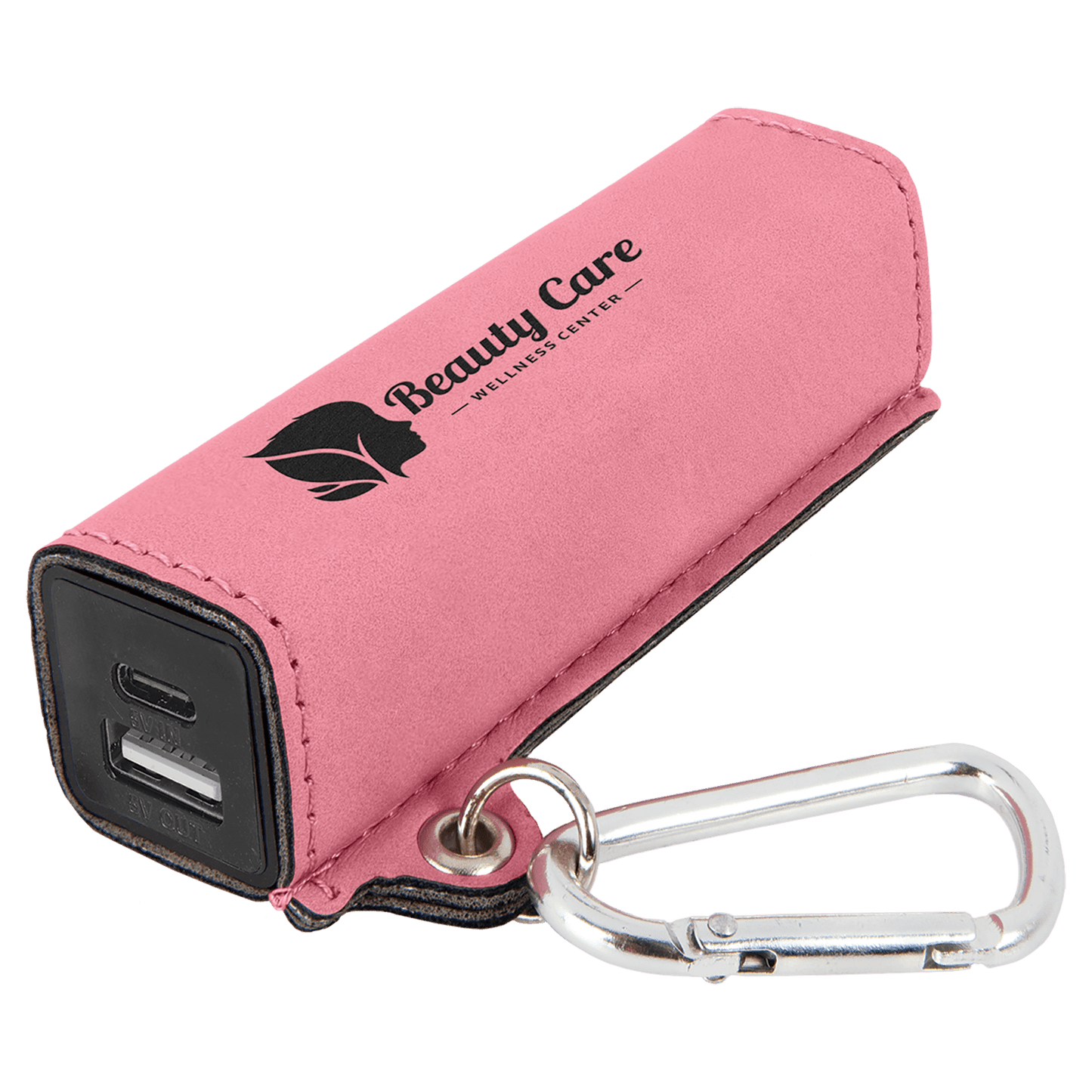 Pink Laserable Leatherette 2200 mAh Power Bank with USB-C Cord