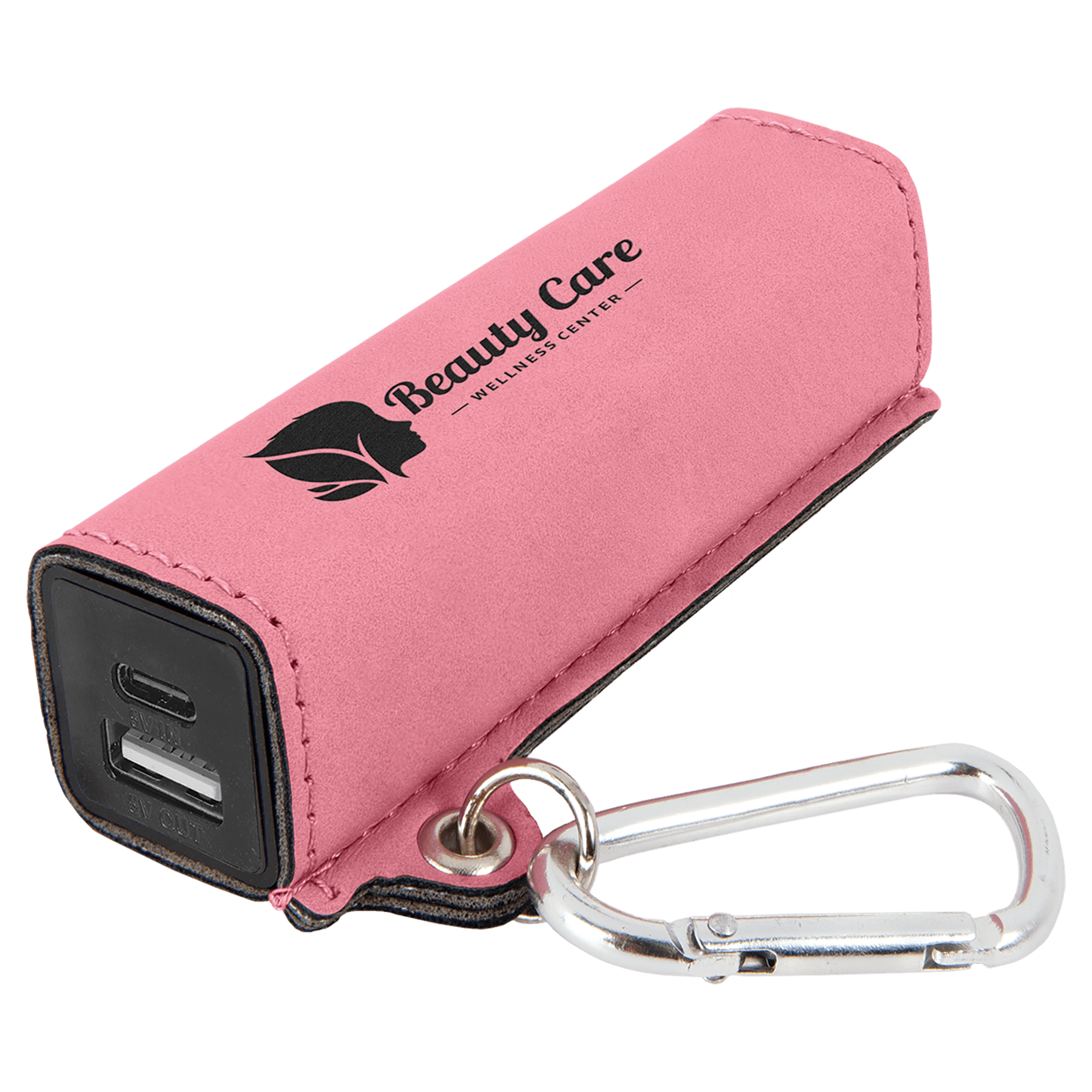 Pink Laserable Leatherette 2200 mAh Power Bank with USB-C Cord