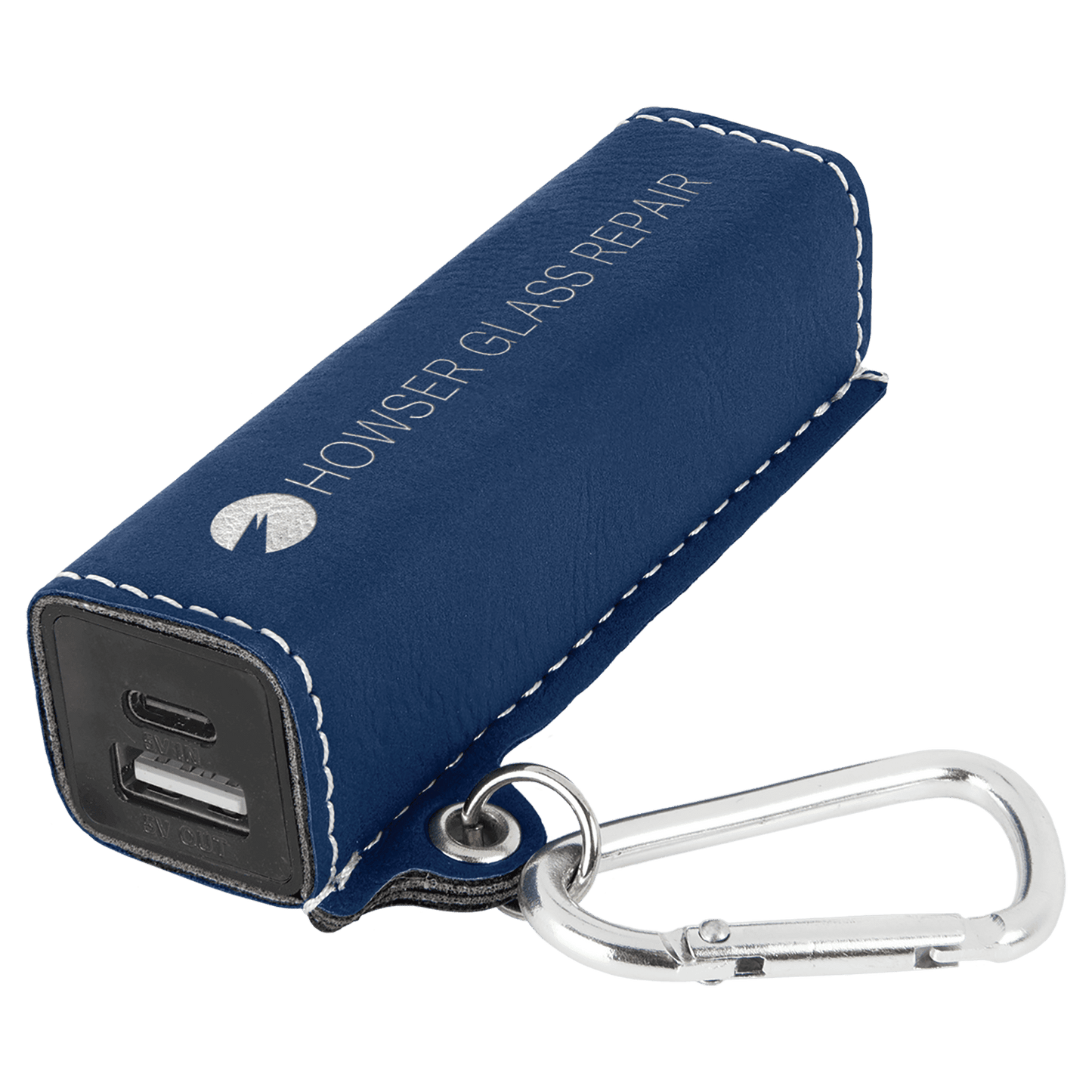 Blue/Silver Laserable Leatherette 2200 mAh Power Bank with USB-C Cord
