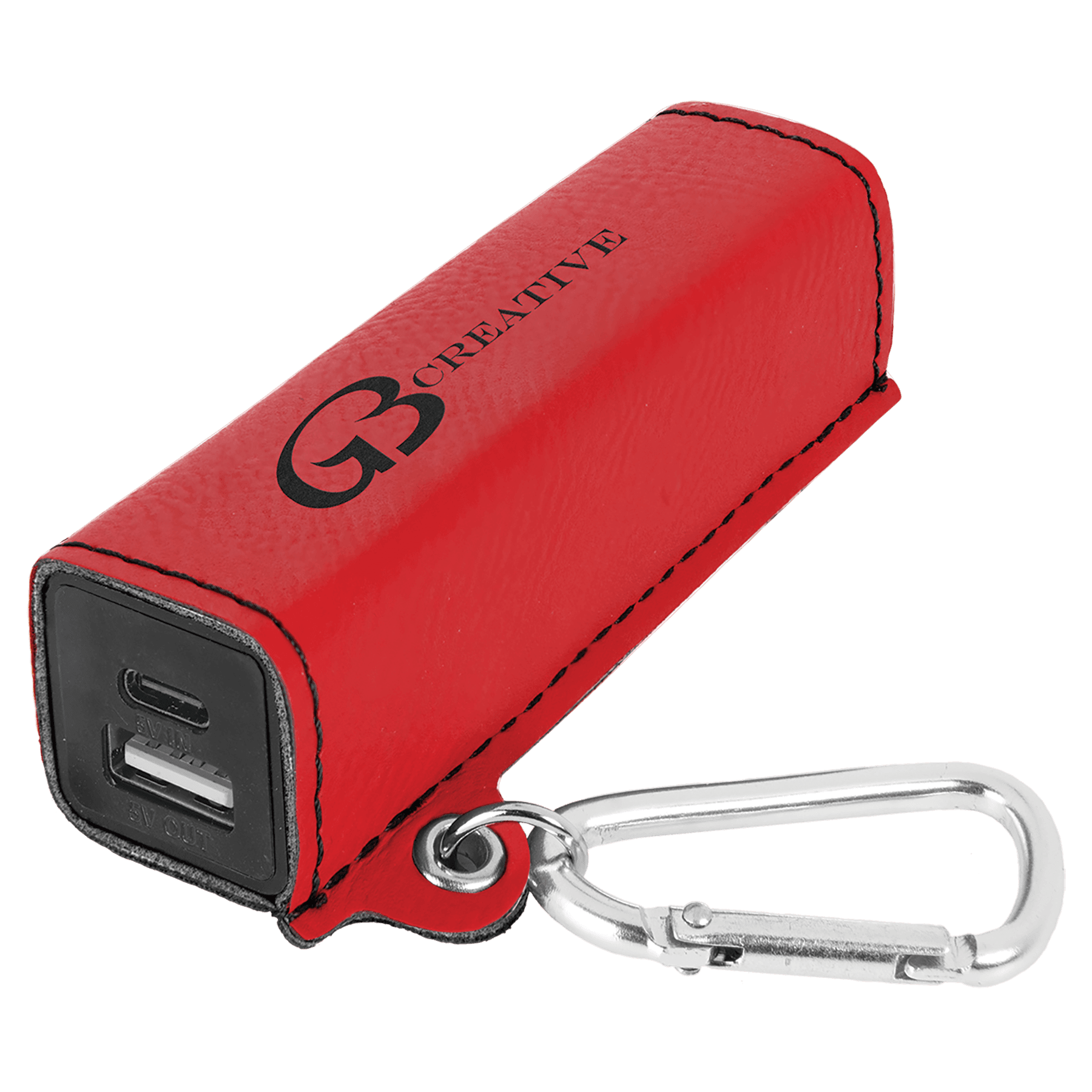 Red Laserable Leatherette 2200 mAh Power Bank with USB-C Cord