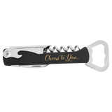 Black/Gold Laserable Leatherette Wine Bottle Opener