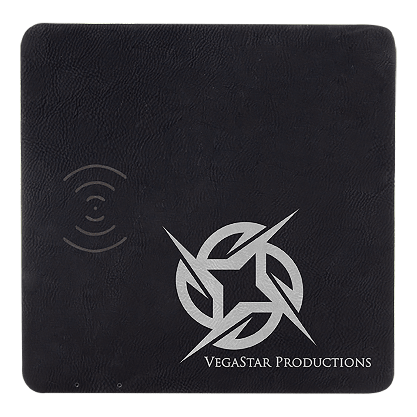 Black/Silver 8" x 8" Laserable Leatherette Phone Charging Mat