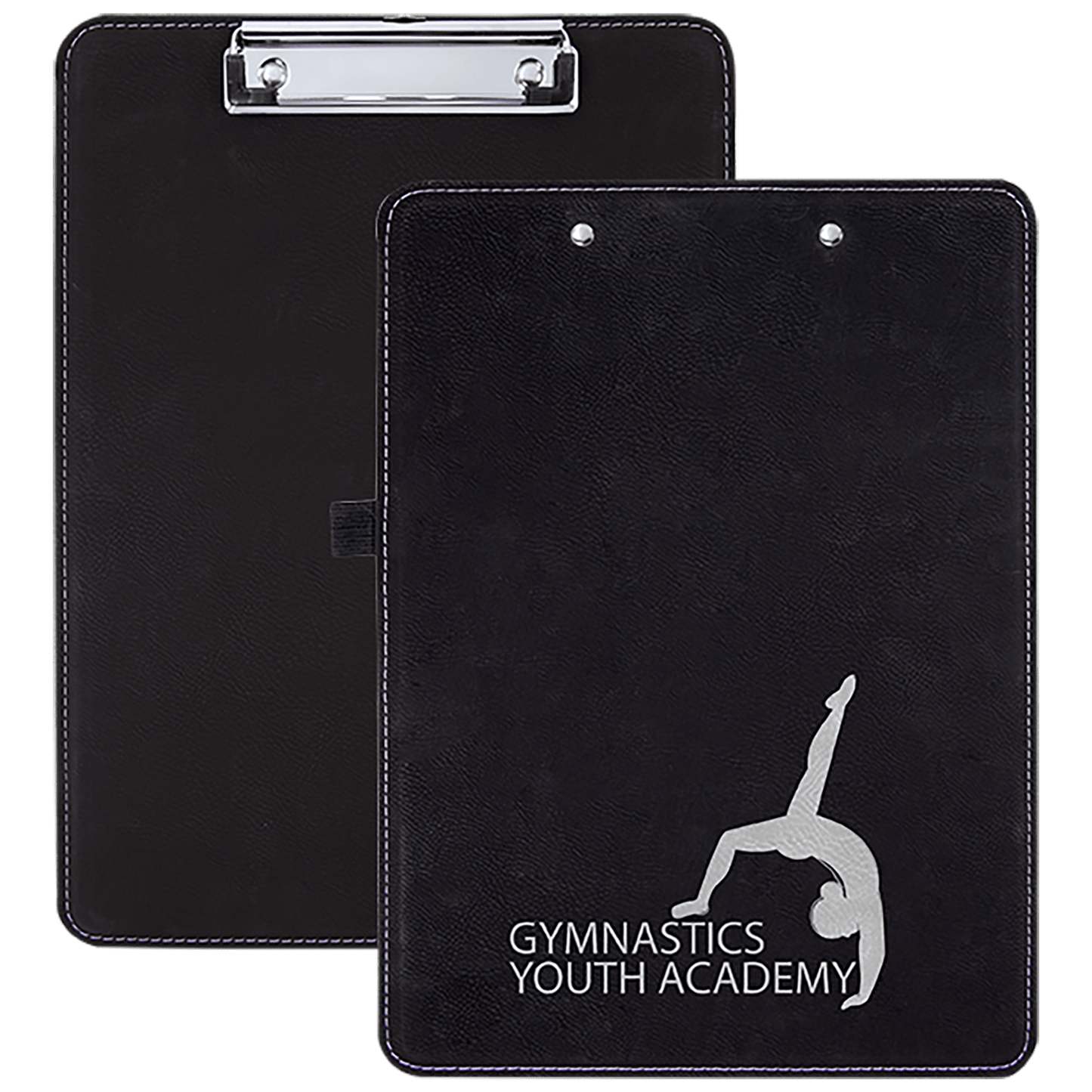 Black/Silver 9" x 12 1/2" Laserable Leatherette Clipboard
