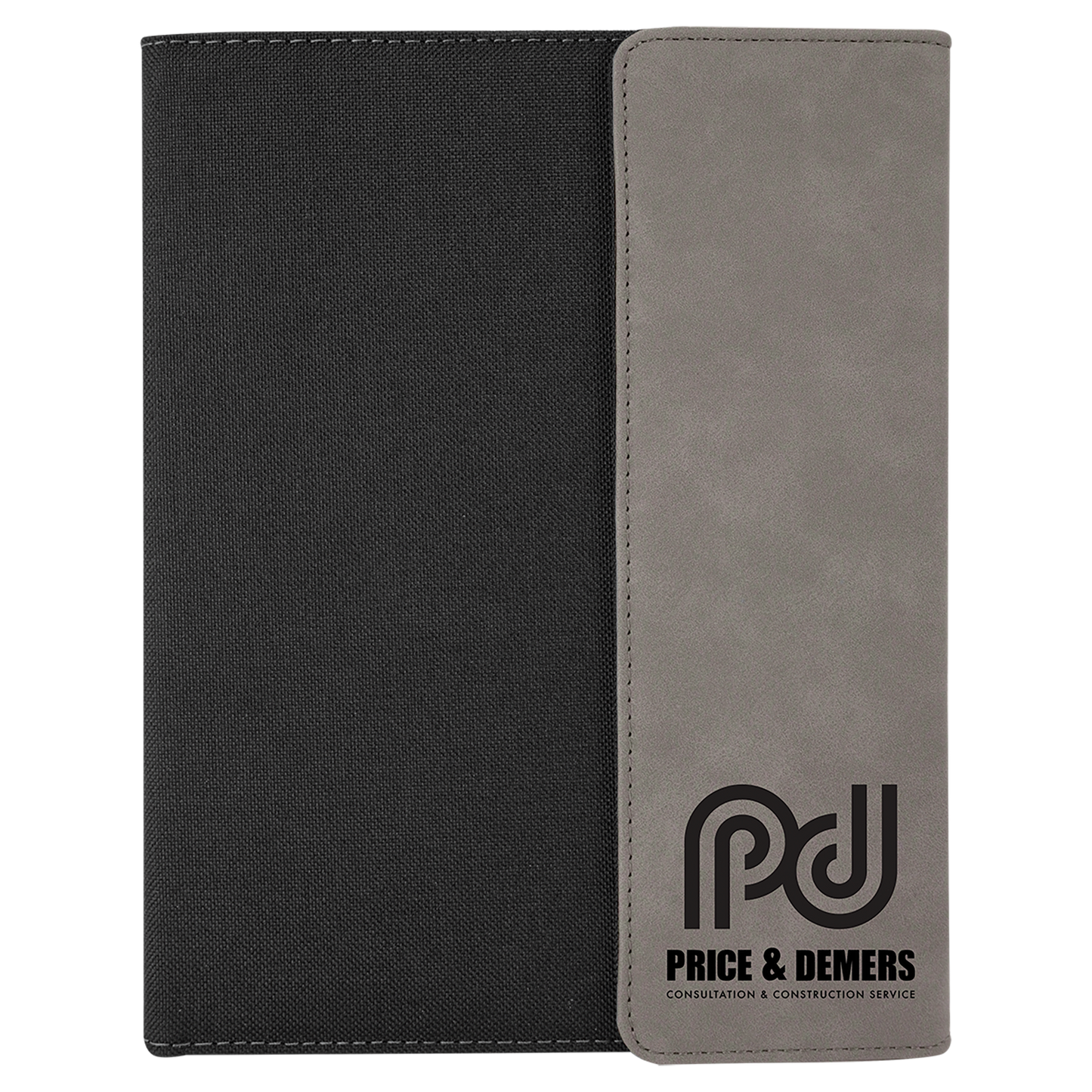 Gray Laserable Leatherette / Black 7" x 9" Canvas Portfolio with Notepad