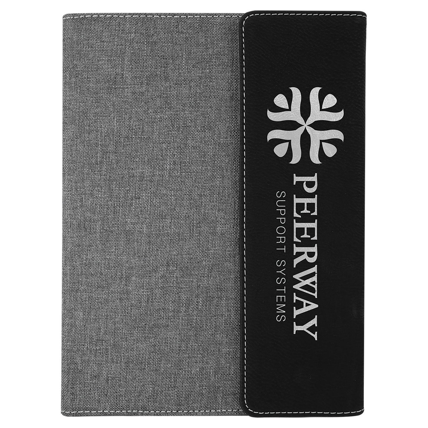 Black/Silver Laserable Leatherette /Gray 7" x 9" Canvas Portfolio with Notepad