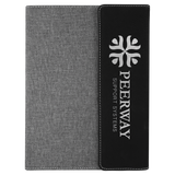 Black/Silver Laserable Leatherette /Gray 7" x 9" Canvas Portfolio with Notepad