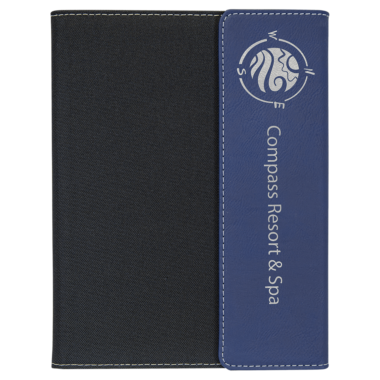 Blue/Silver Laserable Leatherette / Black 7" x 9" Canvas Portfolio with Notepad