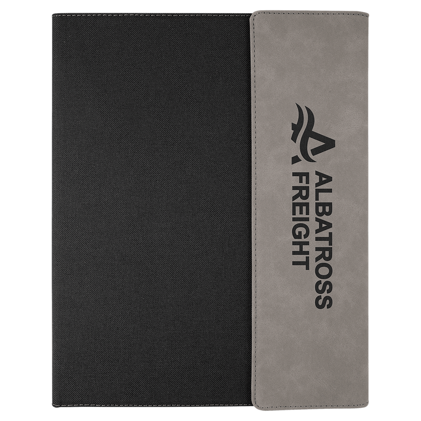 Gray Laserable Leatherette / Black 9 1/2" x 12" Laserable Leatherette / Canvas Portfolio with Notepad