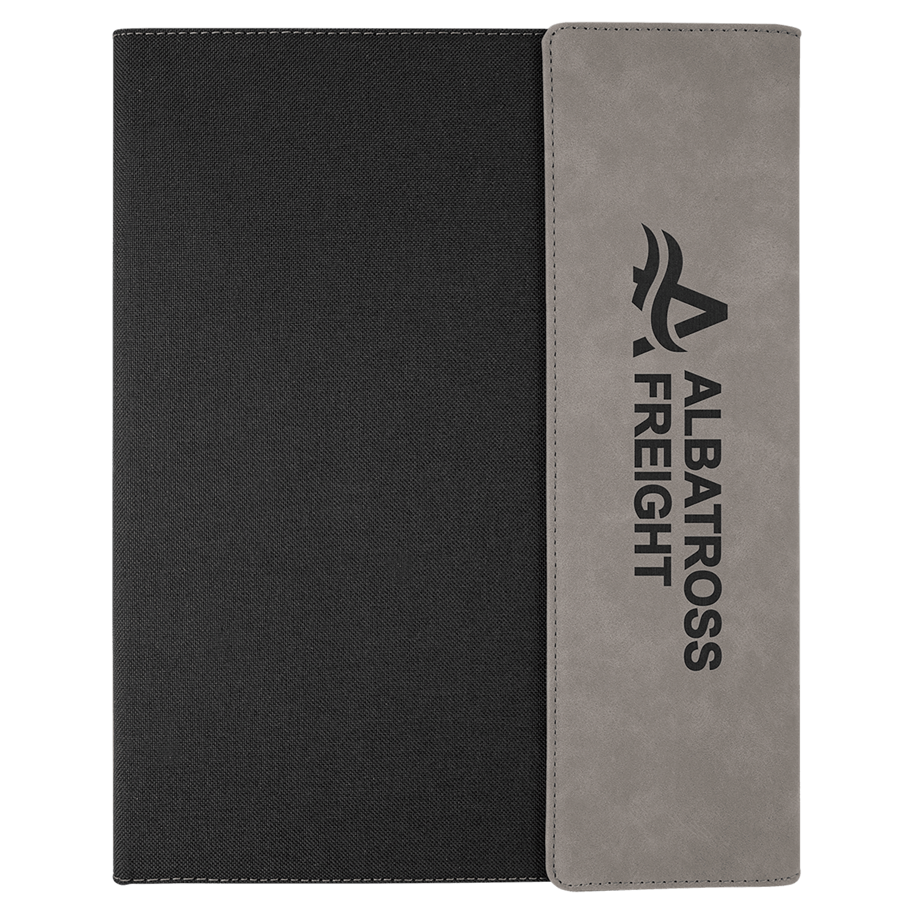 Gray Laserable Leatherette / Black 9 1/2" x 12" Laserable Leatherette / Canvas Portfolio with Notepad
