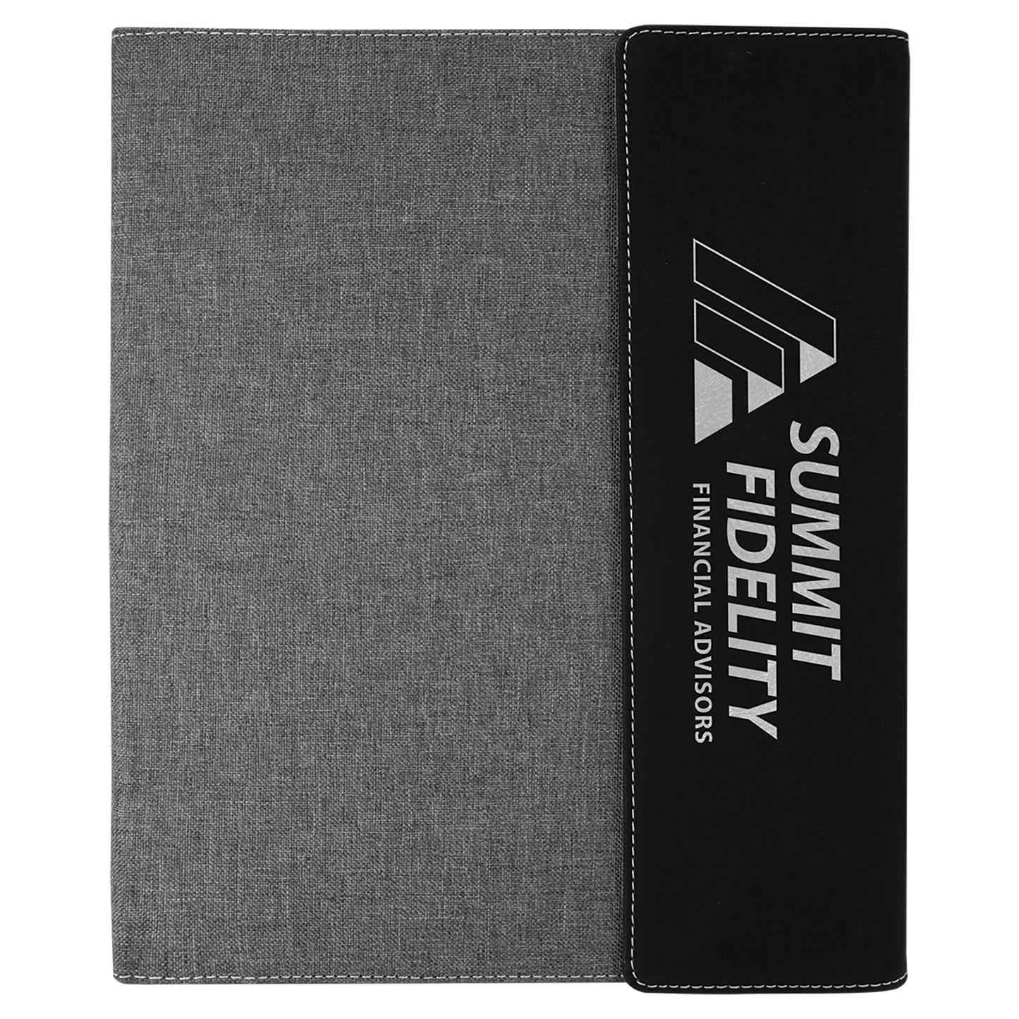 Black/Silver Laserable Leatherette / Gray 9 1/2" x 12" Laserable Leatherette / Canvas Portfolio with Notepad
