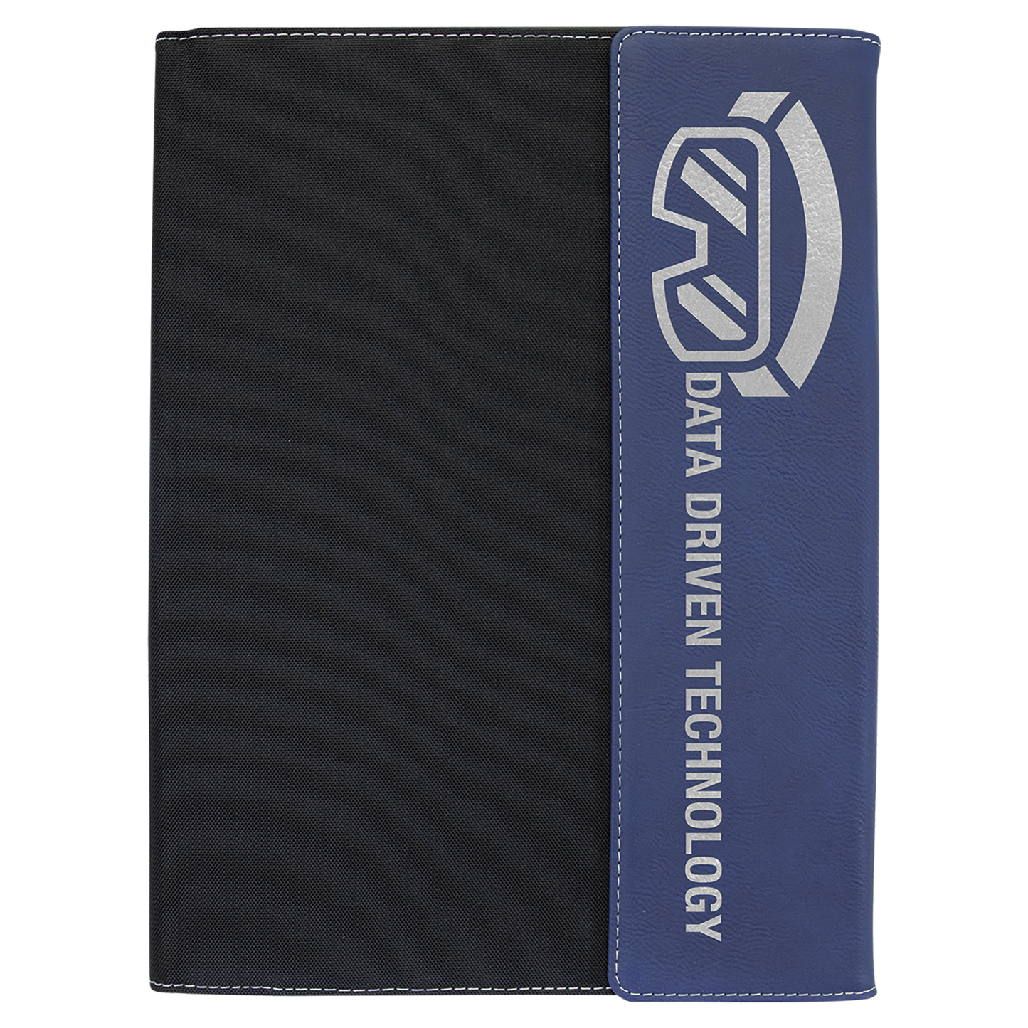 Blue/Silver Laserable Leatherette / Black 9 1/2" x 12" Laserable Leatherette / Canvas Portfolio with Notepad
