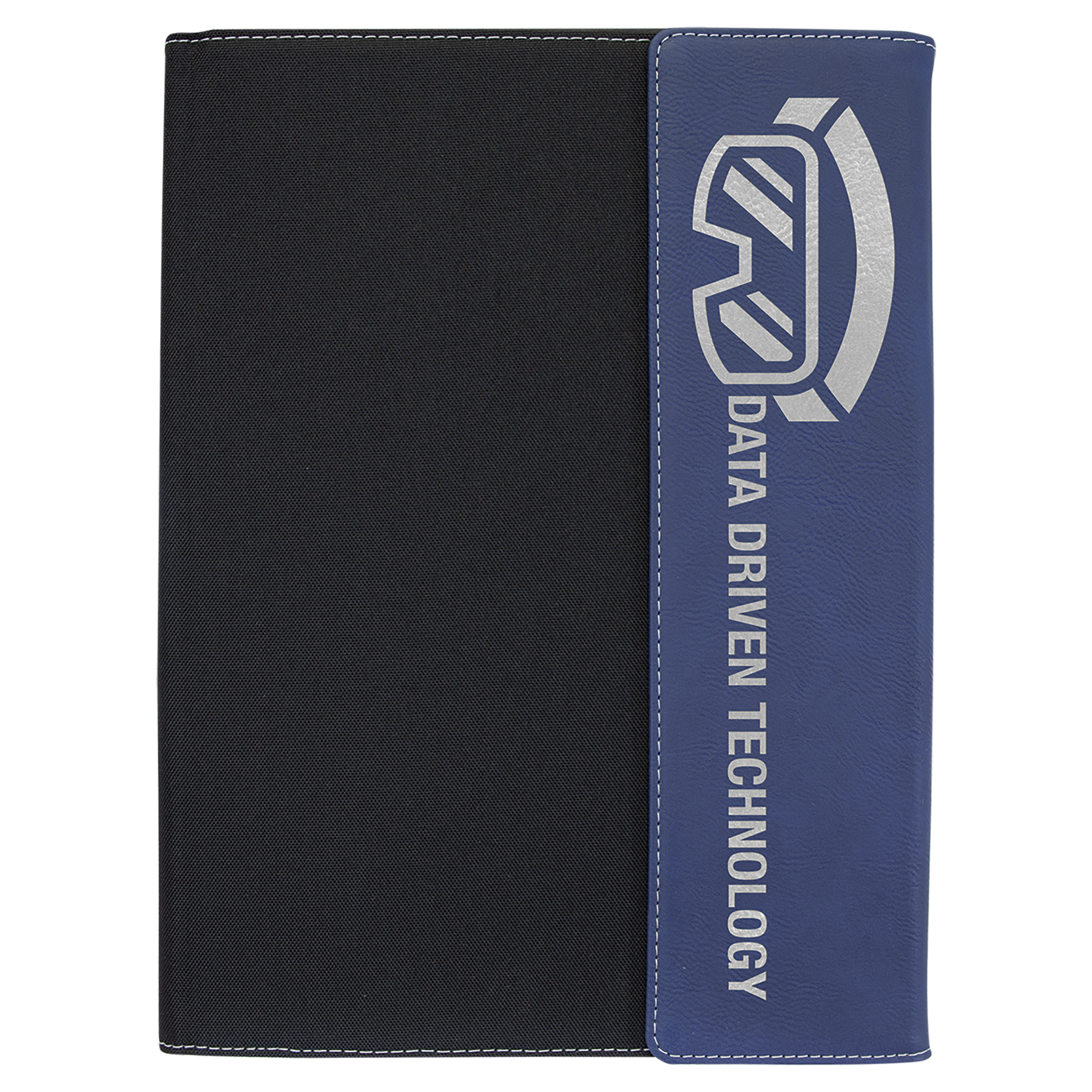 Blue/Silver Laserable Leatherette / Black 9 1/2" x 12" Laserable Leatherette / Canvas Portfolio with Notepad