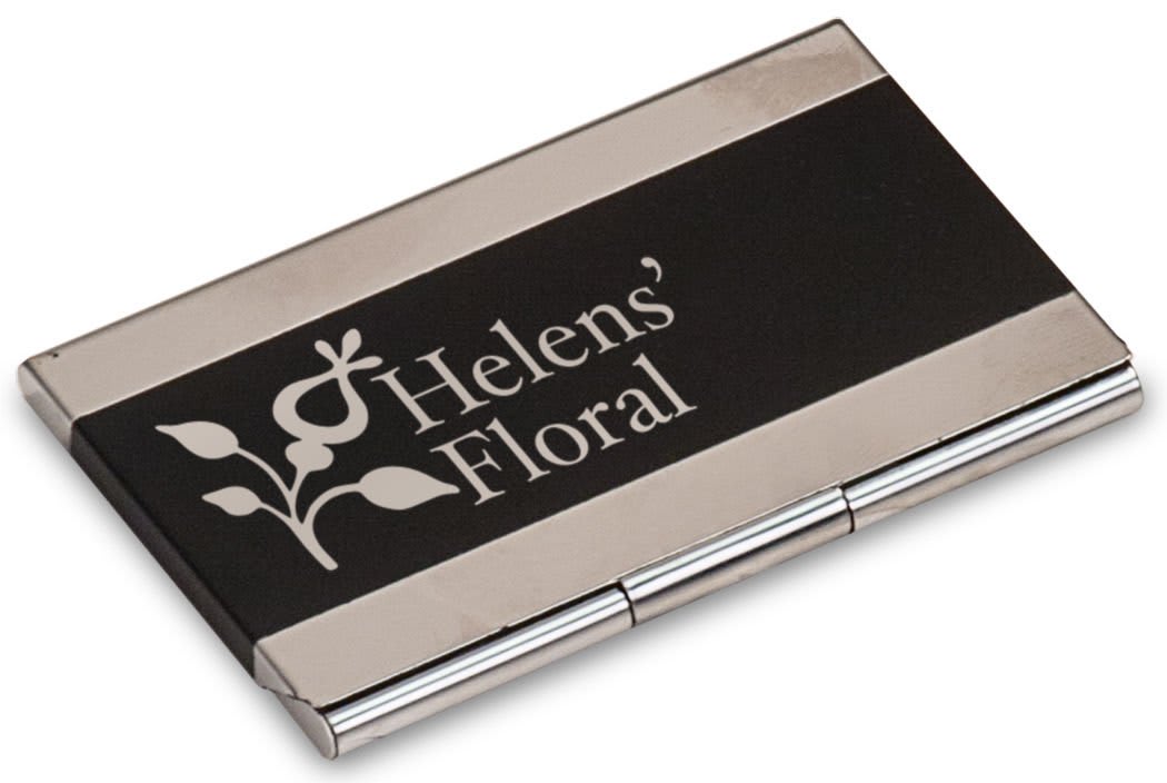 Black 3 3/4" x 2 1/2" Laserable Business Card Holder