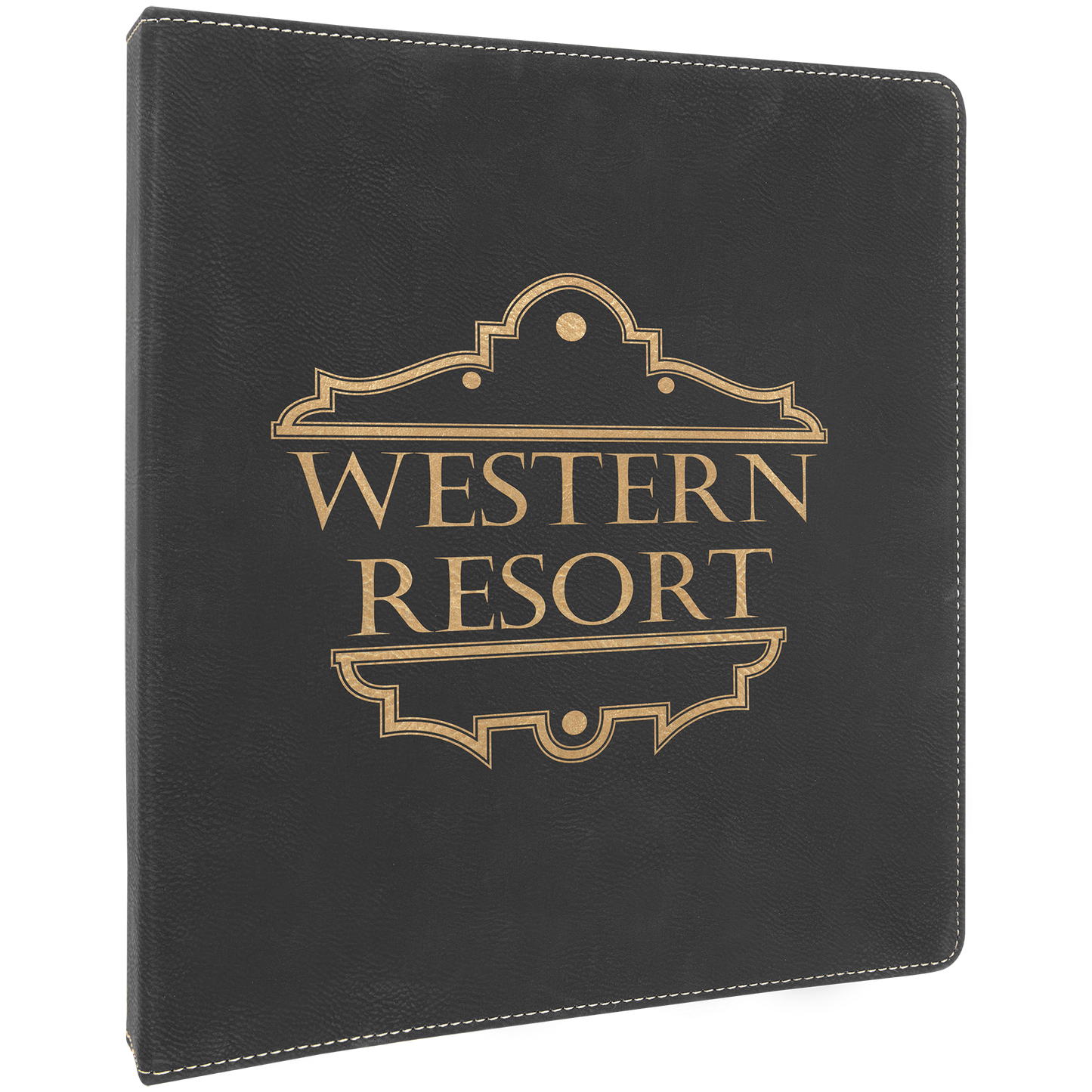 Black/Gold 10 1/2" x 11 1/2" Laserable Leatherette 3 Ring Binder with 1" Slant D Rings