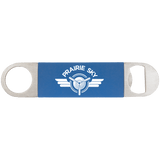 Blue/White 1 1/2" x 7" Bottle Opener with Silicone Grip