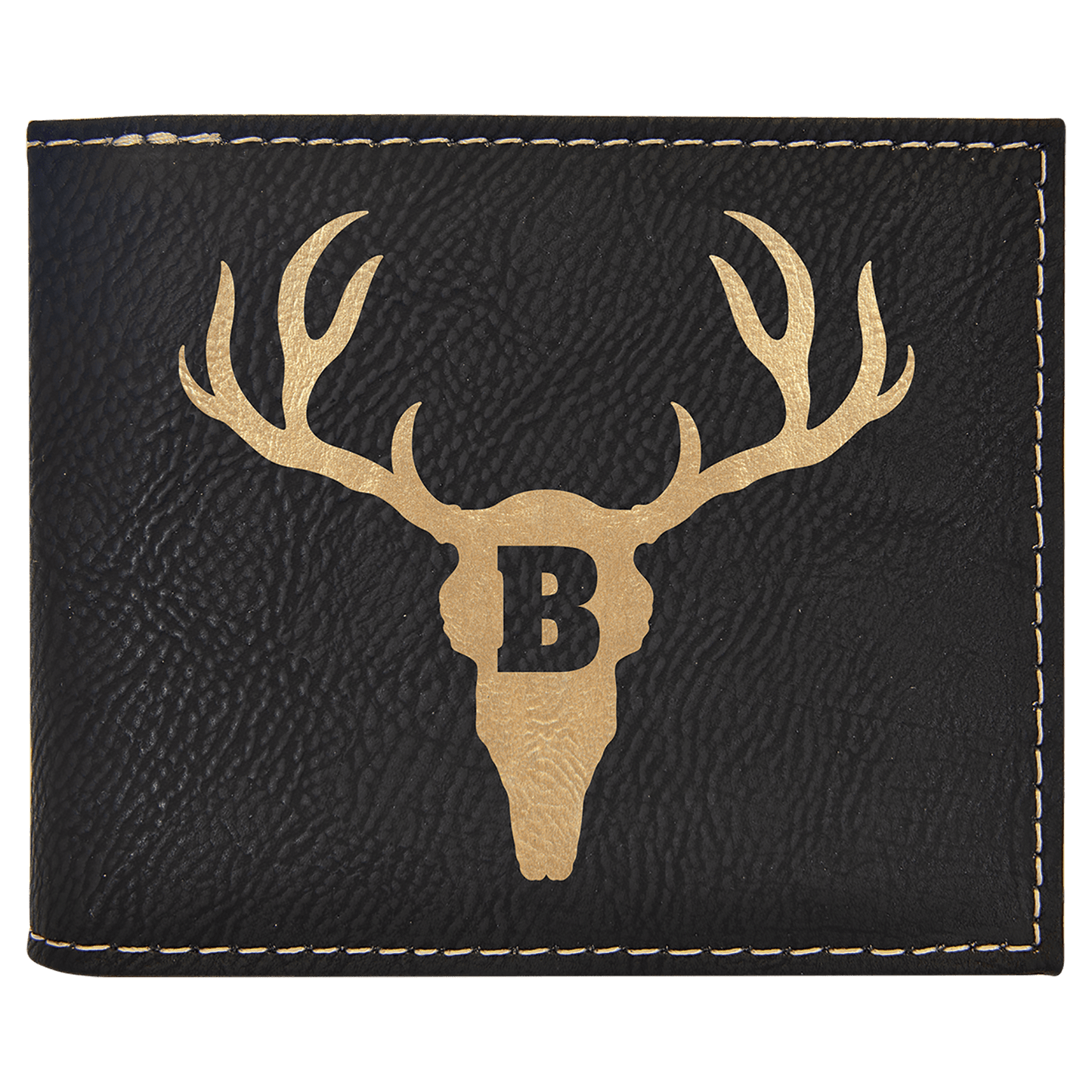 Black/Gold Laserable Leatherette Bi-Fold Wallet w/Flip ID Display