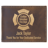 Rustic/Gold Laserable Leatherette Bi-Fold Wallet w/Flip ID Display