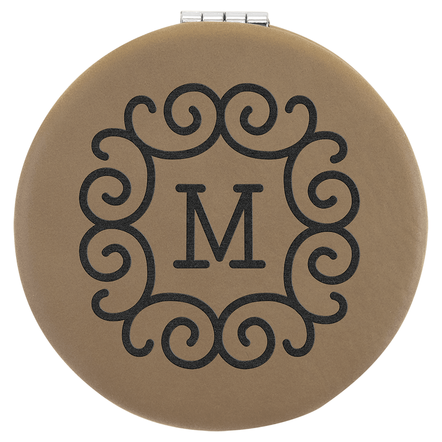 Light Brown 2 1/2" Laserable Leatherette Compact Mirror