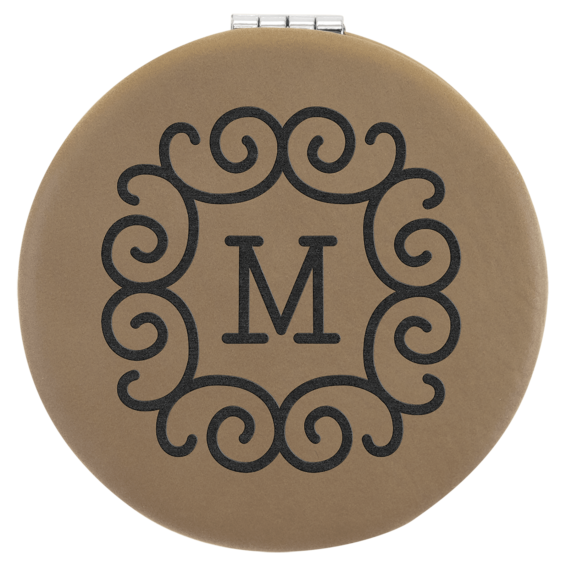 Light Brown 2 1/2" Laserable Leatherette Compact Mirror