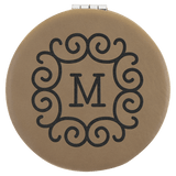 Light Brown 2 1/2" Laserable Leatherette Compact Mirror