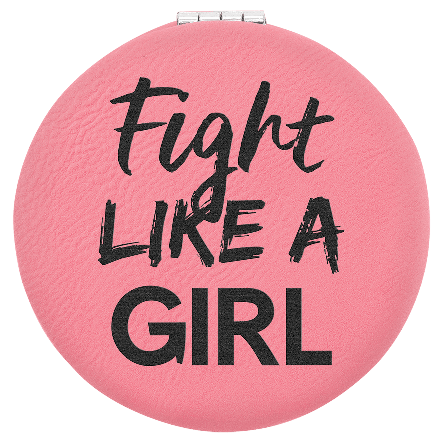 Pink 2 1/2" Laserable Leatherette Compact Mirror