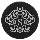 Black/Silver 2 1/2" Laserable Leatherette Compact Mirror