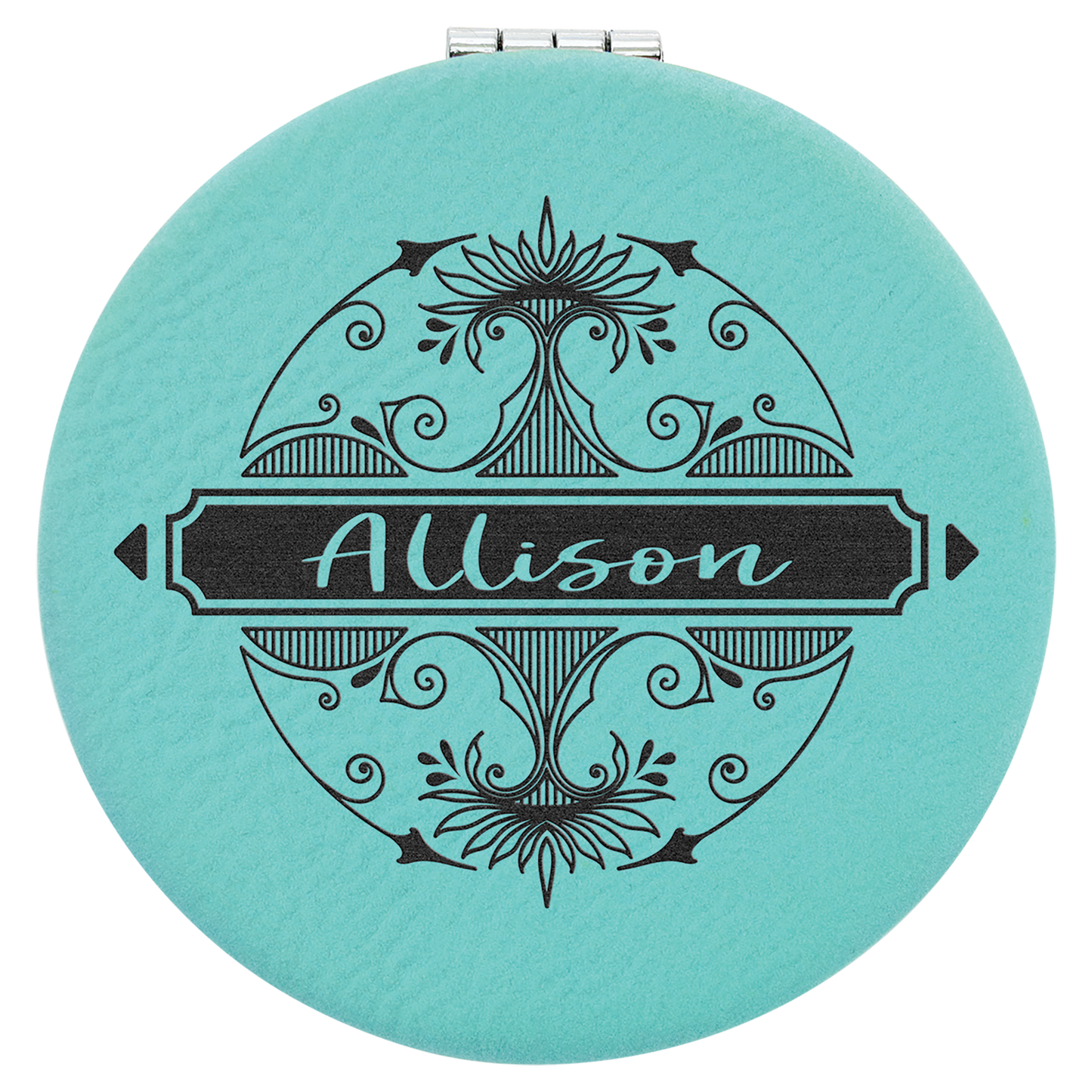 Teal 2 1/2" Laserable Leatherette Compact Mirror
