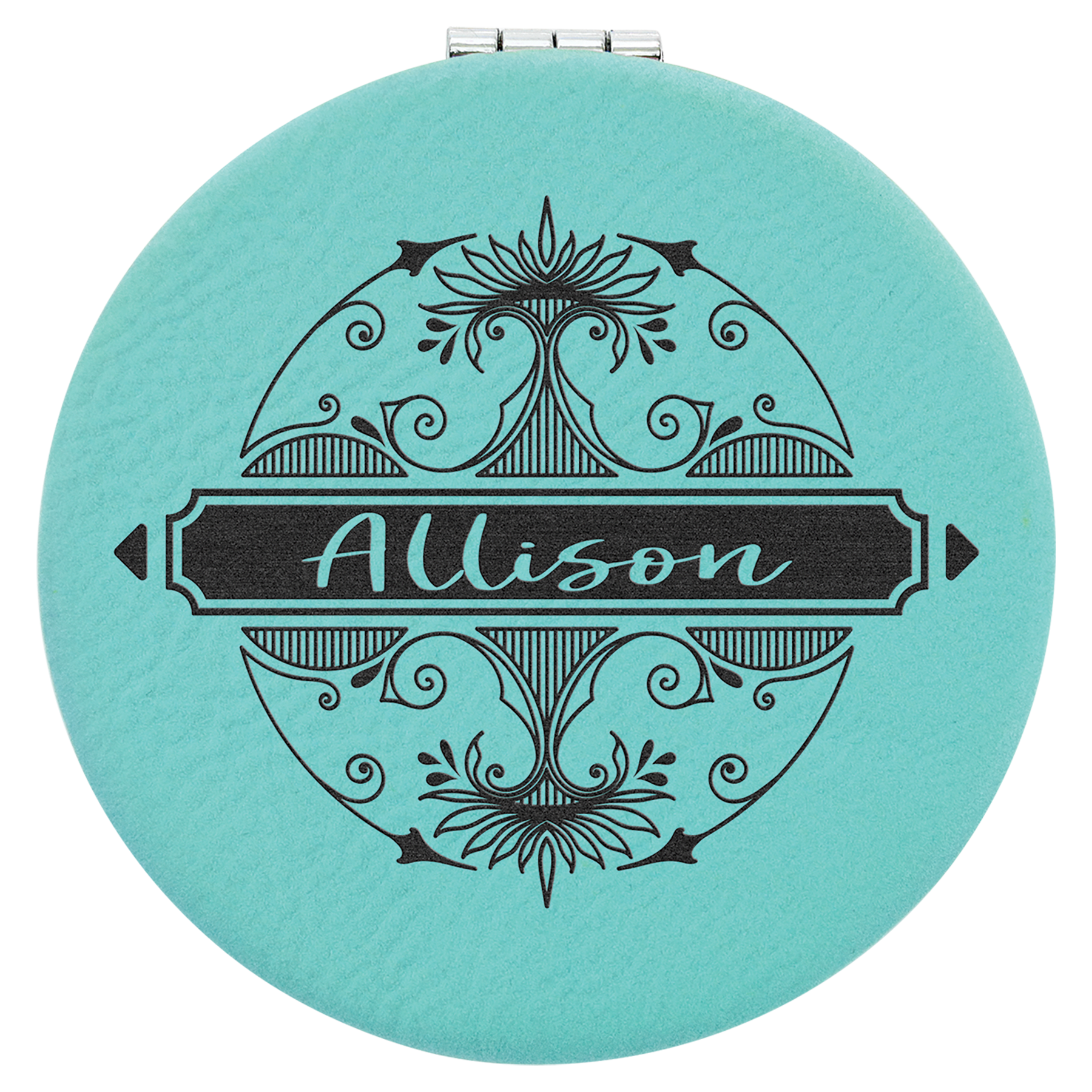 Teal 2 1/2" Laserable Leatherette Compact Mirror