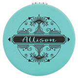 Teal 2 1/2" Laserable Leatherette Compact Mirror