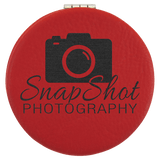 Red 2 1/2" Laserable Leatherette Compact Mirror