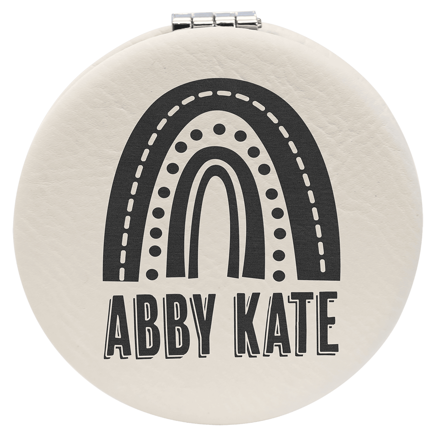 White 2 1/2" Laserable Leatherette Compact Mirror