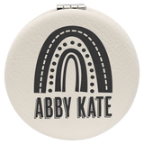 White 2 1/2" Laserable Leatherette Compact Mirror