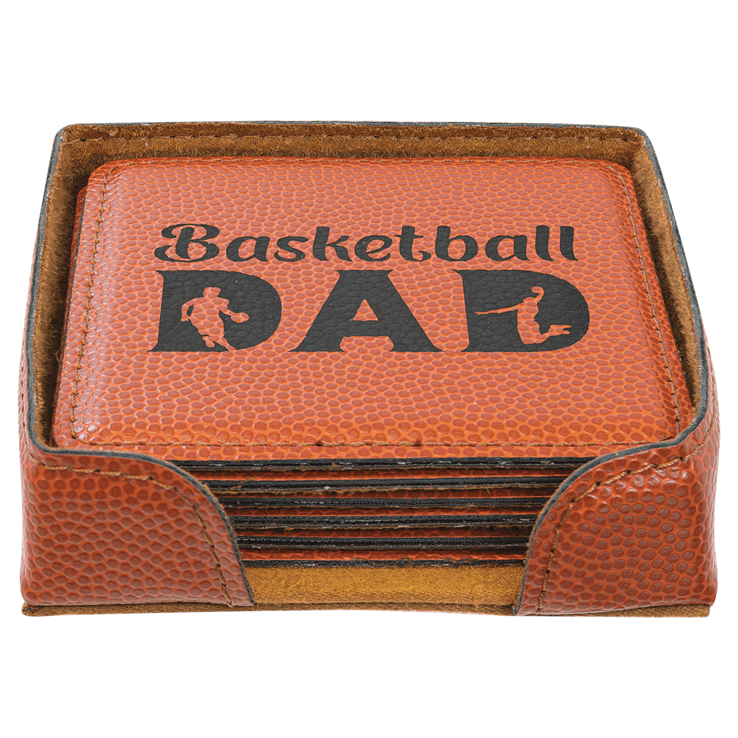 4" x 4" Basketball Square Laserable Leatherette 6-Coaster Set