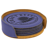 Purple 4" Round Laserable Leatherette 6-Coaster Set